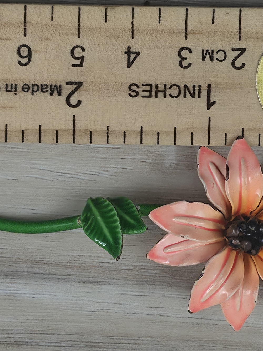 Vintage 1960s Enamel Flower Power Long Stem Brooch Pin | Peach, Orange, Green - Picture 3 of 3